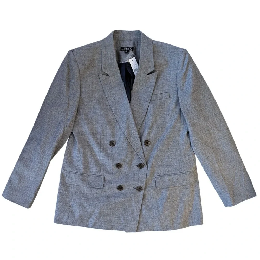 J. Crew Collection NWT Relaxed Double-Breasted Blazer Drapey Wool Grey- Size 8
